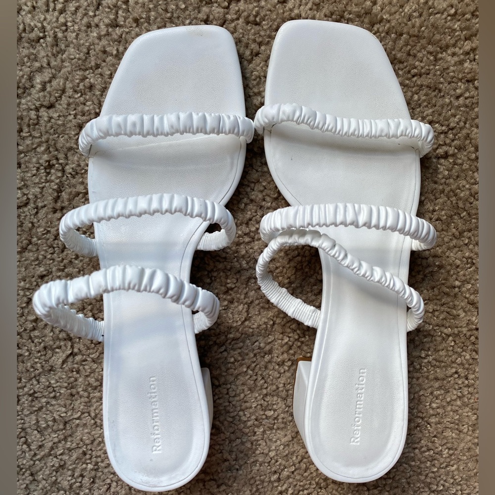 Reformation Assunta Strappy Block Heel Sandal in White